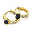 Argolla Huggie 02.266.0044.1.15 Oro Laminado, Diseño de Gota, con Negro and Blanca Zirconia Cubica, Pulido, Tono Dorado
