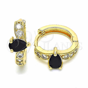Argolla Huggie 02.266.0044.1.15 Oro Laminado, Diseño de Gota, con Negro and Blanca Zirconia Cubica, Pulido, Tono Dorado