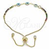 Pulsera Bolo Ajustable 03.63.2084.2.11 Oro Laminado, Diseño de Ojo Griego, con Multicolor Zirconia Cubica, Resinado Azul claro, Tono Dorado (01 MM Thickness, 11 Inches Length)