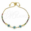 Pulsera Bolo Ajustable 03.63.2084.2.11 Oro Laminado, Diseño de Ojo Griego, con Multicolor Zirconia Cubica, Resinado Azul claro, Tono Dorado (01 MM Thickness, 11 Inches Length)