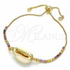 Pulsera Bolo Ajustable 03.63.2086.11 Oro Laminado, Diseño de Concha, con Multicolor Zirconia Cubica, Pulido, Tono Dorado (01 MM Thickness, 11 Inches Length)