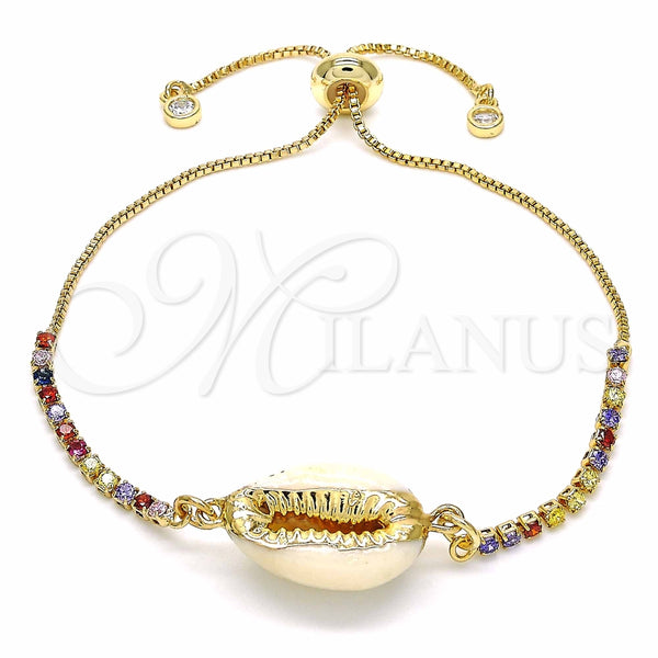 Pulsera Bolo Ajustable 03.63.2086.11 Oro Laminado, Diseño de Concha, con Multicolor Zirconia Cubica, Pulido, Tono Dorado (01 MM Thickness, 11 Inches Length)