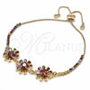 Pulsera Bolo Ajustable 03.316.0056.12 Oro Laminado, Diseño de Flor y Baguette, con Multicolor Zirconia Cubica, Pulido, Tono Dorado (01 MM Thickness, 12 Inches Length)