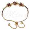 Pulsera Bolo Ajustable 03.316.0056.12 Oro Laminado, Diseño de Flor y Baguette, con Multicolor Zirconia Cubica, Pulido, Tono Dorado (01 MM Thickness, 12 Inches Length)