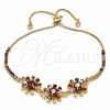 Pulsera Bolo Ajustable 03.316.0056.12 Oro Laminado, Diseño de Flor y Baguette, con Multicolor Zirconia Cubica, Pulido, Tono Dorado (01 MM Thickness, 12 Inches Length)