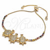 Pulsera Bolo Ajustable 03.316.0057.11 Oro Laminado, Diseño de Tortuga, con Blanca and Multicolor Zirconia Cubica, Pulido, Tono Dorado (01 MM Thickness, 11 Inches Length)