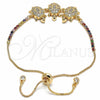 Pulsera Bolo Ajustable 03.316.0057.11 Oro Laminado, Diseño de Tortuga, con Blanca and Multicolor Zirconia Cubica, Pulido, Tono Dorado (01 MM Thickness, 11 Inches Length)
