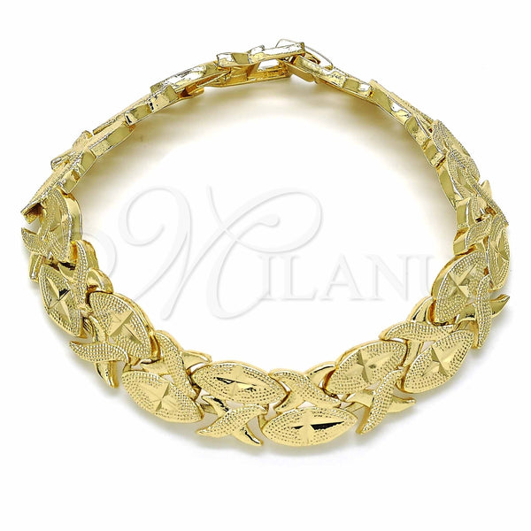 Pulsera Solida 03.233.0008.07 Oro Laminado, Diseño de Besos y Abrazos, Mate, Tono Dorado (12 MM Thickness, 7 Inches Length)