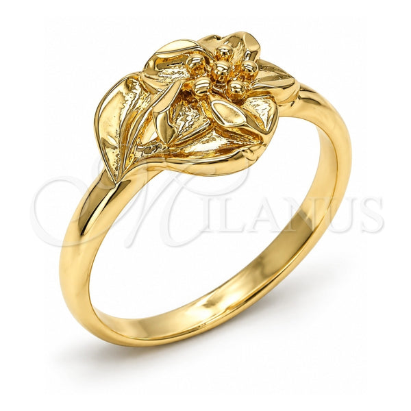 Anillo Elegante 01.233.0002.09 Oro Laminado, Diseño de Flor, Diamantado, Tono Dorado (Size 9)