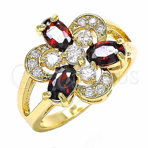 Anillo Multi Piedra 01.365.0001.07 Oro Laminado, con Granate and Blanca Zirconia Cubica, Pulido, Tono Dorado (Size 7)