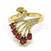Anillo Multi Piedra 01.365.0004.07 Oro Laminado, Diseño de Pavo Real, con Granate and Blanca Zirconia Cubica, Pulido, Tono Dorado (Size 7)