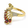 Anillo Multi Piedra 01.365.0004.07 Oro Laminado, Diseño de Pavo Real, con Granate and Blanca Zirconia Cubica, Pulido, Tono Dorado (Size 7)