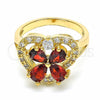 Anillo Multi Piedra 01.365.0005.07 Oro Laminado, Diseño de Corazón y Flor, con Granate and Blanca Zirconia Cubica, Pulido, Tono Dorado (Size 7)