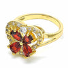 Anillo Multi Piedra 01.365.0005.07 Oro Laminado, Diseño de Corazón y Flor, con Granate and Blanca Zirconia Cubica, Pulido, Tono Dorado (Size 7)