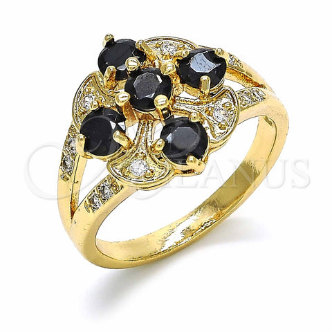 Anillo Multi Piedra 01.365.0006.07 Oro Laminado, con Negro and Blanca Zirconia Cubica, Pulido, Tono Dorado (Size 7)