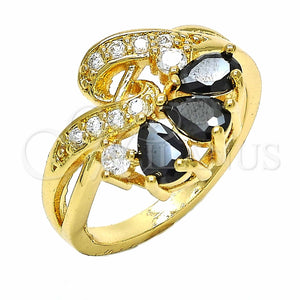 Anillo Multi Piedra 01.365.0007.09 Oro Laminado, con Negro and Blanca Zirconia Cubica, Pulido, Tono Dorado (Size 9)