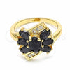 Anillo Multi Piedra 01.365.0008.09 Oro Laminado, con Negro and Blanca Zirconia Cubica, Pulido, Tono Dorado (Size 9)
