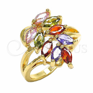 Anillo Multi Piedra 01.365.0009.08 Oro Laminado, Diseño de Oja, con Multicolor Zirconia Cubica, Pulido, Tono Dorado (Size 8)