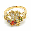 Anillo Multi Piedra 01.365.0010.08 Oro Laminado, Diseño de Mariposa, con Multicolor Zirconia Cubica, Pulido, Tono Dorado (Size 8)