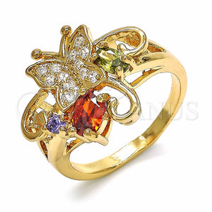 Anillo Multi Piedra 01.365.0010.09 Oro Laminado, Diseño de Mariposa, con Multicolor Zirconia Cubica, Pulido, Tono Dorado (Size 9)