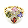 Anillo Multi Piedra 01.365.0011.08 Oro Laminado, Diseño de Flor, con Multicolor Zirconia Cubica, Pulido, Tono Dorado (Size 8)
