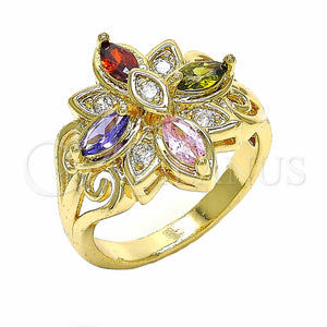 Anillo Multi Piedra 01.365.0012.08 Oro Laminado, con Multicolor Zirconia Cubica, Pulido, Tono Dorado (Size 8)