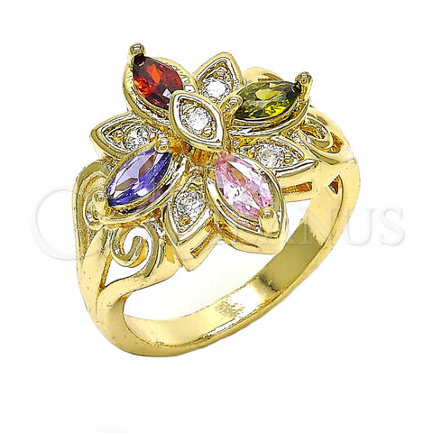 Anillo Multi Piedra 01.365.0012.08 Oro Laminado, con Multicolor Zirconia Cubica, Pulido, Tono Dorado (Size 8)