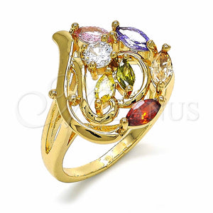 Anillo Multi Piedra 01.365.0014.08 Oro Laminado, Diseño de Corazón, con Multicolor Zirconia Cubica, Pulido, Tono Dorado (Size 8)