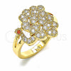 Anillo Multi Piedra 01.365.0015.07 Oro Laminado, Diseño de Pavo Real, con Blanca and Granate Zirconia Cubica, Pulido, Tono Dorado (Size 7)