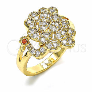 Anillo Multi Piedra 01.365.0015.09 Oro Laminado, Diseño de Pavo Real, con Blanca and Granate Zirconia Cubica, Pulido, Tono Dorado (Size 9)