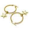 Argolla Mediana 02.364.0007.30 Acero Inoxidable, Diseño de Estrella, Esmaltado Blanco, Tono Dorado