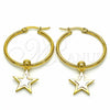 Argolla Mediana 02.364.0007.30 Acero Inoxidable, Diseño de Estrella, Esmaltado Blanco, Tono Dorado