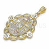 Dije Religioso 05.351.0030 Oro Laminado, Diseño de Elefante y Búho, con Blanca Cristal, Pulido, Tres Tonos