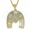 Dije Religioso 05.351.0031 Oro Laminado, Diseño de Elefante y Búho, Pulido, Tres Tonos