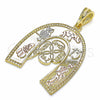 Dije Religioso 05.351.0031 Oro Laminado, Diseño de Elefante y Búho, Pulido, Tres Tonos