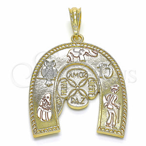 Dije Religioso 05.351.0031 Oro Laminado, Diseño de Elefante y Búho, Pulido, Tres Tonos