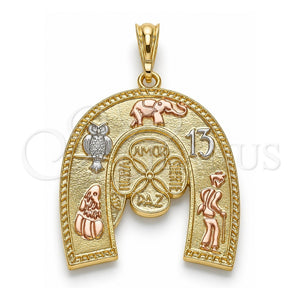 Dije Religioso 05.351.0031 Oro Laminado, Diseño de Elefante y Búho, Pulido, Tres Tonos