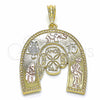 Dije Religioso 05.351.0031 Oro Laminado, Diseño de Elefante y Búho, Pulido, Tres Tonos