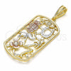 Dije Religioso 05.351.0032 Oro Laminado, Diseño de Elefante y Búho, con Blanca Cristal, Pulido, Tres Tonos