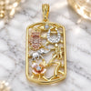 Dije Religioso 05.351.0032 Oro Laminado, Diseño de Elefante y Búho, con Cristal Blanca, Pulido, Tres Tonos