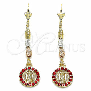 Arete Largo 02.351.0028 Oro Laminado, Diseño de Guadalupe, con Granate Cristal, Diamantado, Tres Tonos