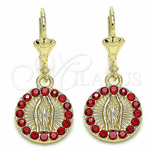 Arete Colgante 02.351.0029 Oro Laminado, Diseño de Guadalupe, con Granate Cristal, Pulido, Tono Dorado