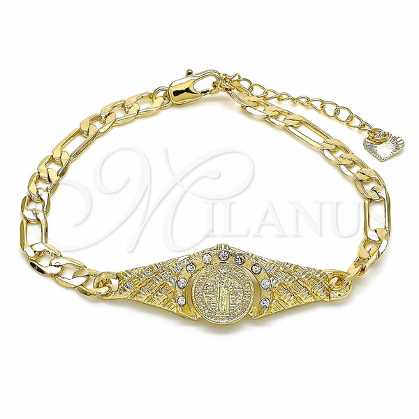Pulsera Elegante 03.351.0048.07 Oro Laminado, Diseño de San Benito, con Blanca Cristal, Diamantado, Tono Dorado (06 MM Thickness, 7 Inches Length)