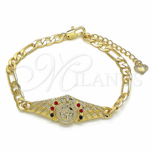 Pulsera Elegante 03.351.0048.2.07 Oro Laminado, Diseño de San Benito, con Multicolor Cristal, Diamantado, Tono Dorado (06 MM Thickness, 7 Inches Length)