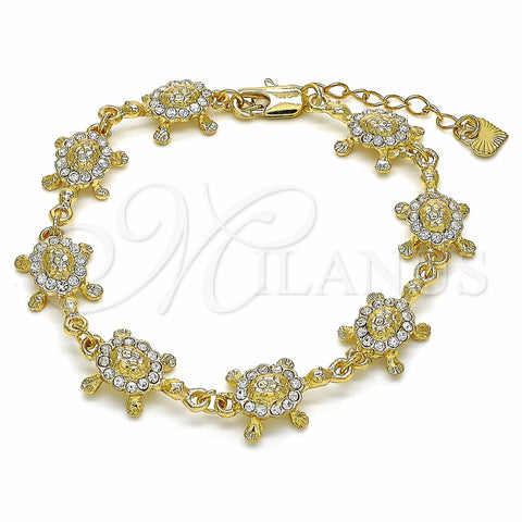 Pulsera Elegante 03.351.0053.07 Oro Laminado, Diseño de Tortuga, con Blanca Cristal, Pulido, Tono Dorado (11 MM Thickness, 7 Inches Length)