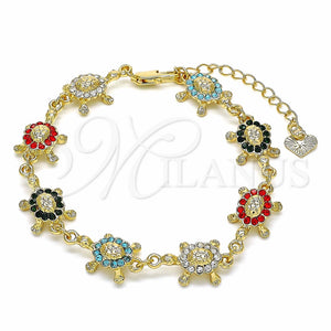 Pulsera Elegante 03.351.0053.2.07 Oro Laminado, Diseño de Tortuga, con Multicolor Cristal, Pulido, Tono Dorado (11 MM Thickness, 7 Inches Length)