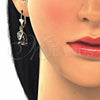 Juego de Arete y Dije de Adulto 10.351.0004.1 Oro Laminado, Diseño de Elefante, con Blanca Cristal, Esmaltado Negro, Tono Dorado