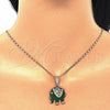 Juego de Arete y Dije de Adulto 10.351.0004.2 Oro Laminado, Diseño de Elefante, con Blanca Cristal, Esmaltado Verde, Tono Dorado