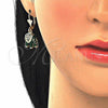 Juego de Arete y Dije de Adulto 10.351.0004.2 Oro Laminado, Diseño de Elefante, con Blanca Cristal, Esmaltado Verde, Tono Dorado