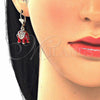Juego de Arete y Dije de Adulto 10.351.0004.3 Oro Laminado, Diseño de Elefante, con Blanca Cristal, Esmaltado Rojo, Tono Dorado